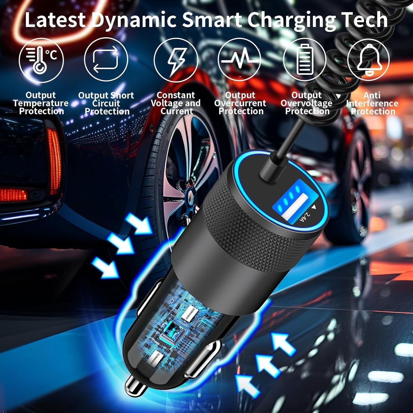[Apple MFi Certified] iPhone Car Charger Fast Charging, Braveridge 4.8A Dual USB Power Cigarette Lighter Car Charger Adapter with 6FT Lightning Coiled Cable for iPhone 14 13 12 11 Pro/XS/XR/SE/X/iPad
