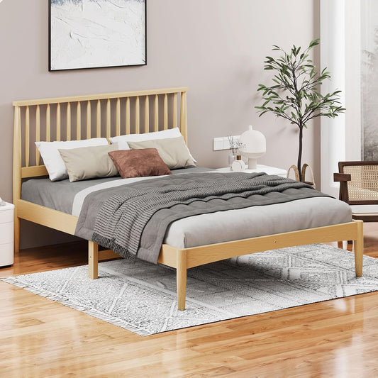 ALFORDSON Queen Wooden Bed Base Frame with Headboard Timber Slats, Wood Color, Solid Pine Base Platform Foundation with Storage Space for Mattress Topper, Home Bedroom Furniture (Caelus Series)