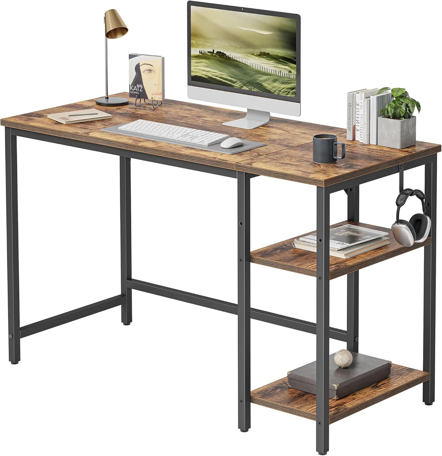 CubiCubi Computer Home Office Desk, 40 Inch Small Desk Study Writing Table with Storage Shelves, Modern Simple PC Desk with Splice Board, Brown Black Finish