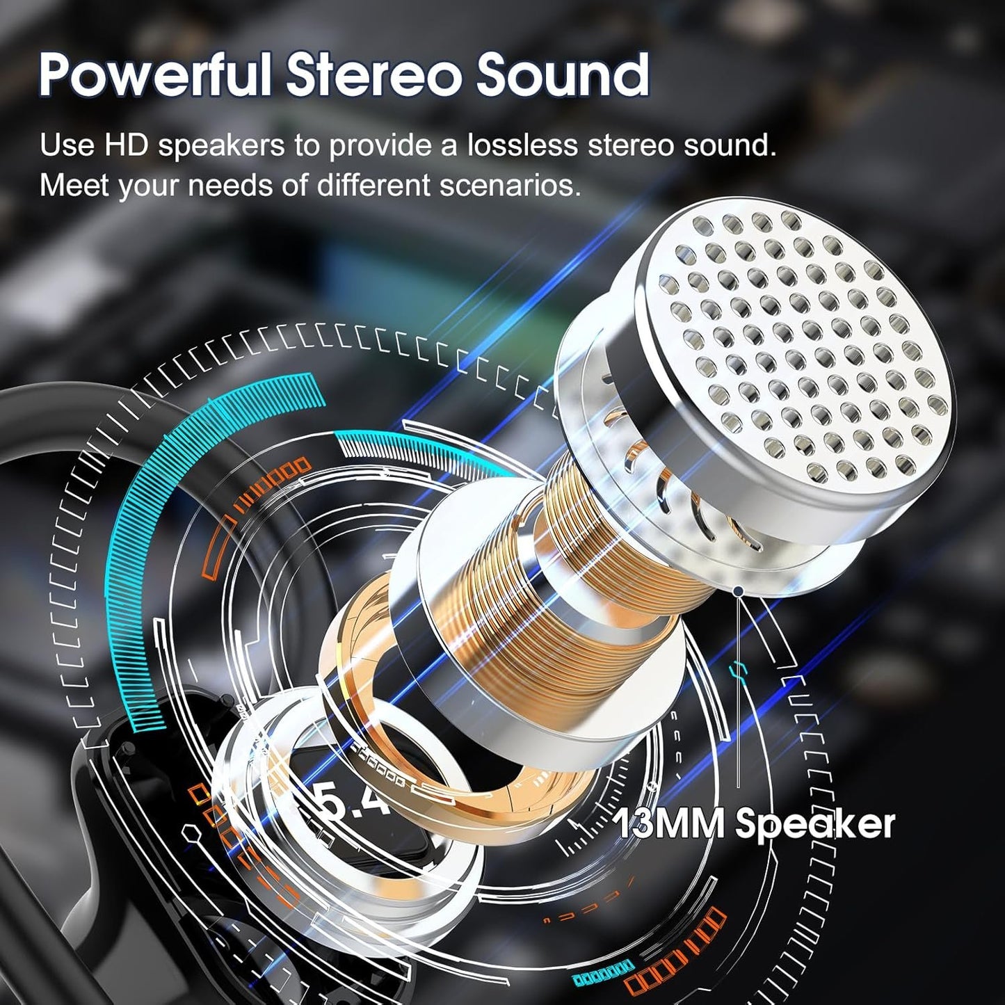 Wireless Earbuds, 50H Bluetooth 5.4 Headphones Sport, Bluetooth Earbuds with ENC Noise Canceling, HiFi Stereo Sound Wireless Earphones with Earhooks, IP7 Waterproof Ear Buds for Sports/Workout/Running