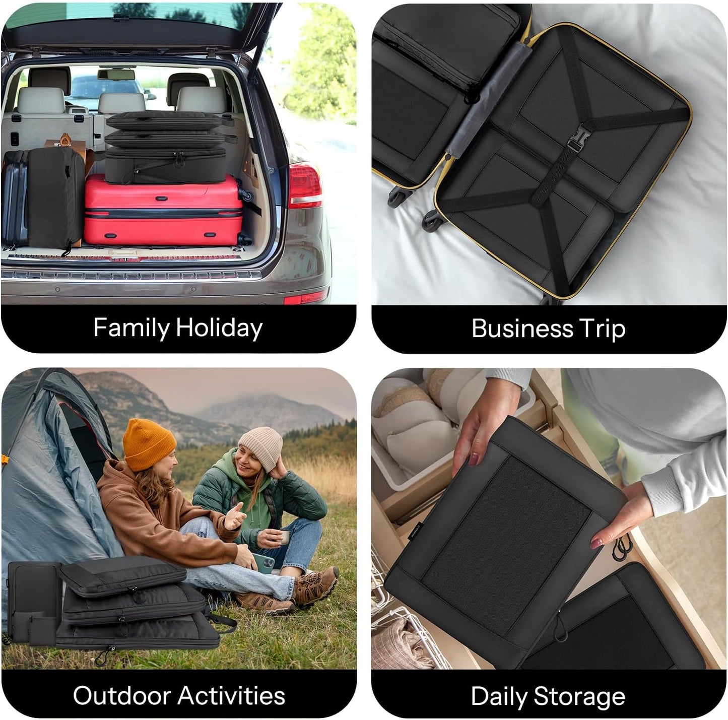 Carttiya Space-Saving Travel Suitcase Organizer Set, Waterproof Expandable Ultralight Compression Packing Cubes, Suitcase Organizers, Travel Backpack Organizers (Black, 6 Pieces)