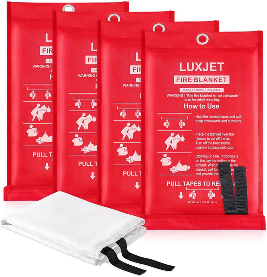 LUXJET Fire Blanket Kitchen, 4 Pack Fiberglass Fire Retardant Blanket Emergency Survival Safety Cover for Kitchen, Survival Gear, Construct, Gas Station, Warehouse