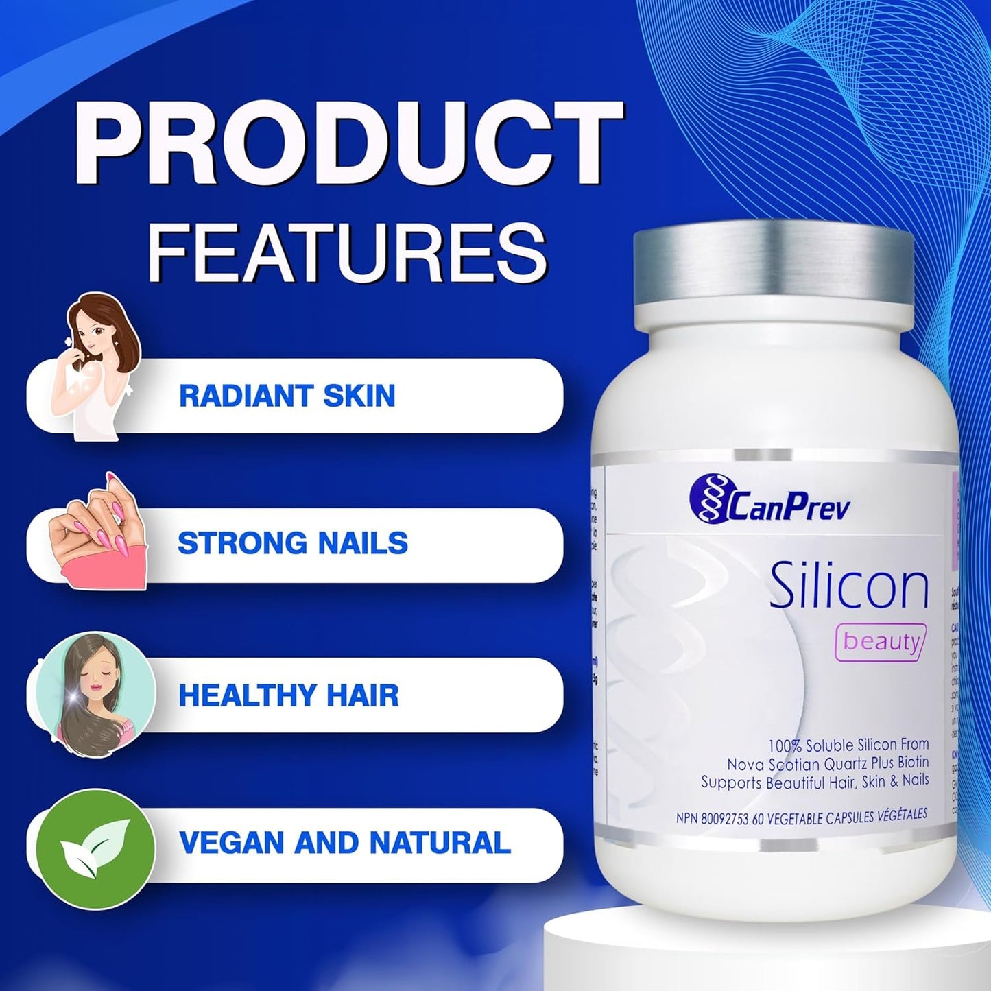 CanPrev - Silicon Beauty, 60 v-caps - Helps to Maintain Healthy Hair, Nail, Mucous Membranes and Skin - Helps to Prevent Biotin Deficiency