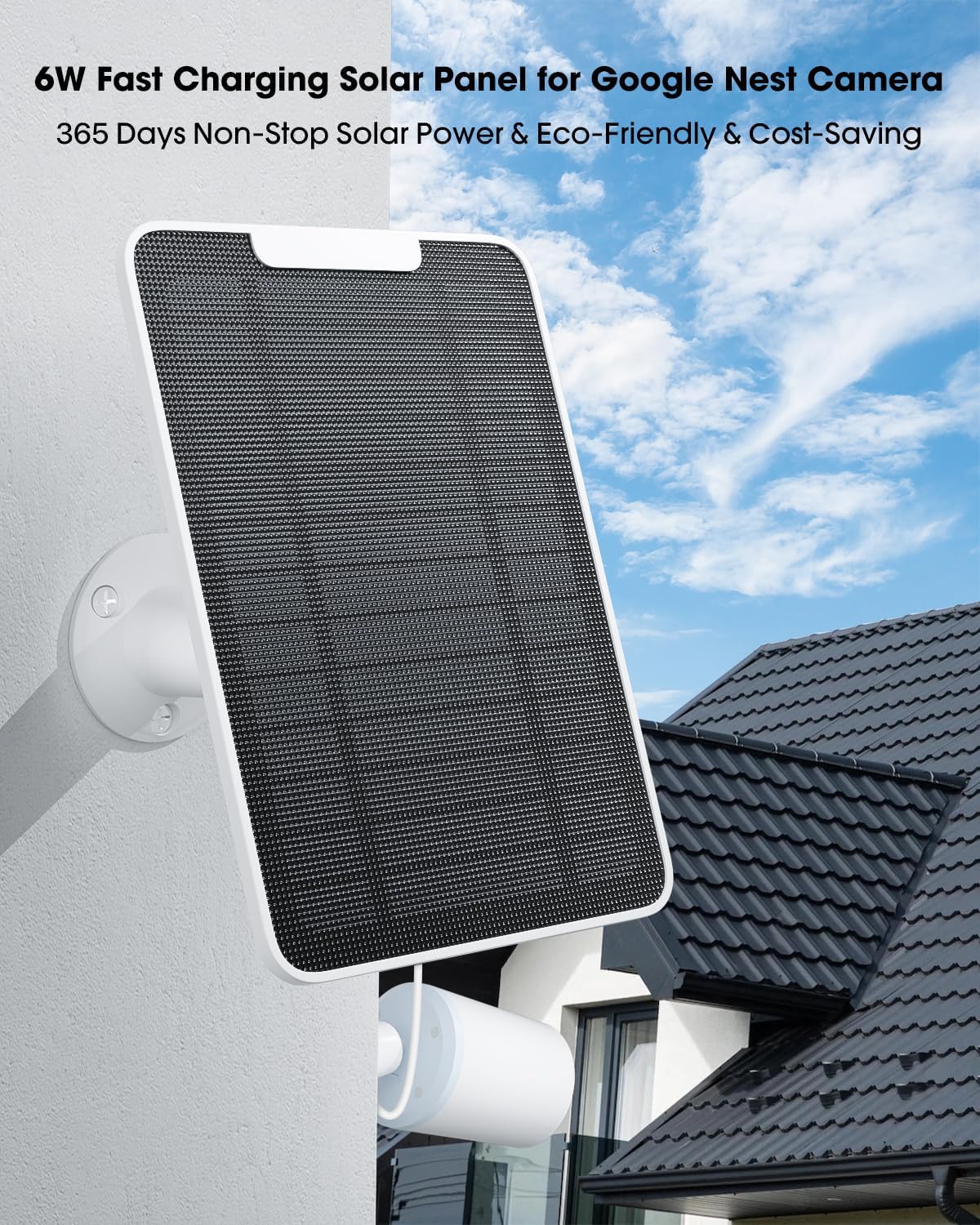 6W Solar Panel Charger Compatible with Google Nest Camera Outdoor & Indoor (Battery Version), Solar Power for Google Nest Cam, IP65 Weatherproof, w/Secure Wall Mount & Screwdriver, 13ft Cable, 3 Pack