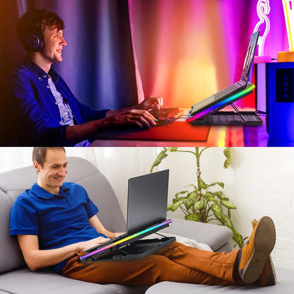 TopMate C12 Laptop Cooling Pad RGB Gaming Notebook Cooler for Desk and Lap Use, Laptop Fan Stand 8 Adjustable Heights with 6 Quiet Fans and Phone Holder, for 15.6-17.3 Inch Laptops-Ice Blue LED Light