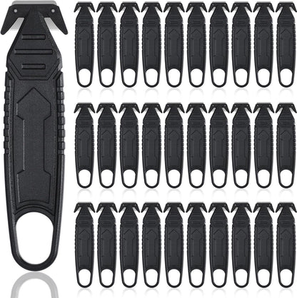 Therwen 30 Pcs Safety Box Cutter Knife of Stainless Steel Concealed Blade Package Opener with Tape Splitter for Carton Cardboard Wrap Letter Work Bag Straps Film Utility Tool, Black
