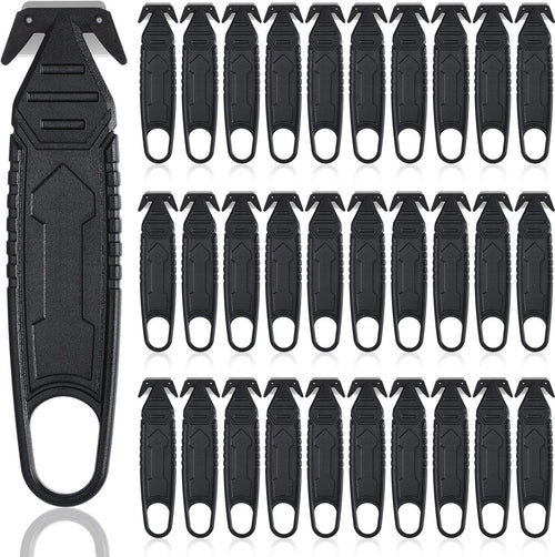 Therwen 30 Pcs Safety Box Cutter Knife of Stainless Steel Concealed Blade Package Opener with Tape Splitter for Carton Cardboard Wrap Letter Work Bag Straps Film Utility Tool, Black