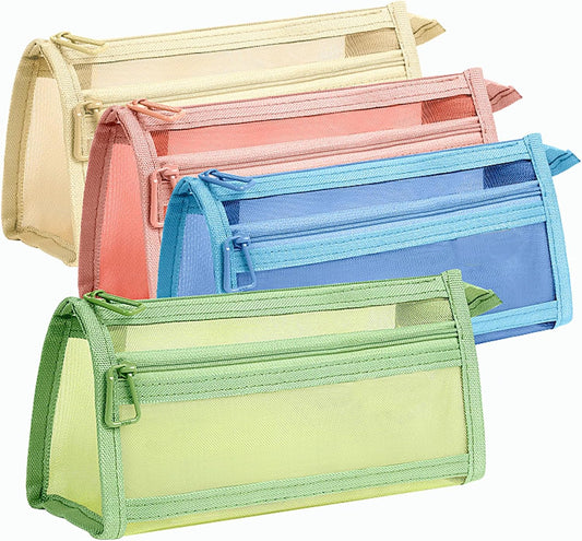 mesh Makeup Brush Bag with Zipper, Beauty Makeup Lipstick Cosmetic Accessories Organizer, Small Travel Kit Storage Pouch, Assorted Colors Mesh Organizer Bags with Handle (Four Colors)