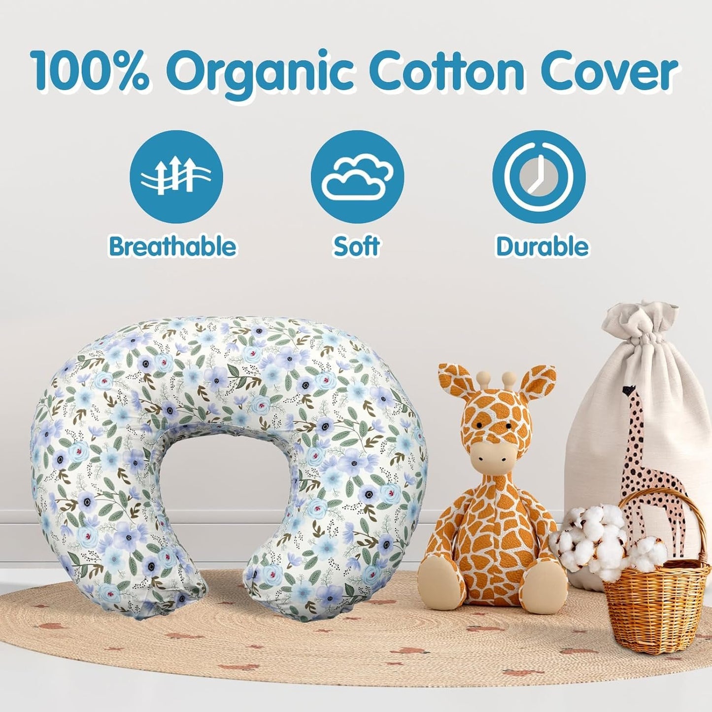 x-vesolje Nursing Pillow, Breastfeeding Pillows with Standard Size Removable Cover, Breast Feeding Pillow with Breathable Filling, Ergonomic Nursing Essentials for Bottle and Breastfeeding- Leaves…