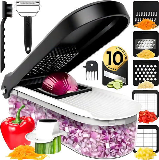 All-in-1 Vegetable Chopper Cutter (Upgrade), Premium Onion Veggie Chopper Dicer, Premium Food Salad Chopper, Mandoline Slicer Grater, top Kitchen Tools & Gadgets, 1.2L BPA-Free Container with Peeler
