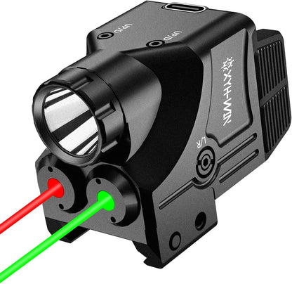 600 Lumens Tactical Flashlight Green/Red Laser Combo, Pistol Light with Strobe/Constant Light Modes, Dual-Color Laser Sight Combo,USBC Rechargeable,Fits Standard Picatinny/Glock Rails