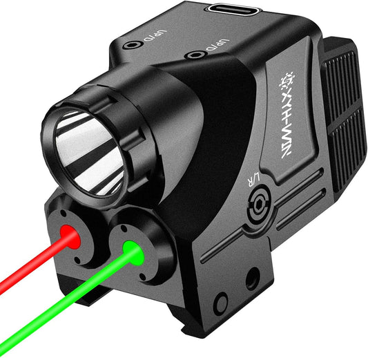 600 Lumens Tactical Flashlight Green/Red Laser Combo, Pistol Light with Strobe/Constant Light Modes, Dual-Color Laser Sight Combo,USBC Rechargeable,Fits Standard Picatinny/Glock Rails