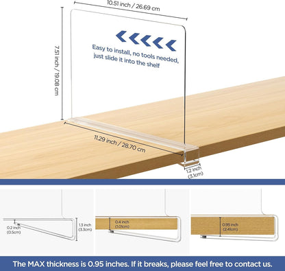 HBlife 8 Pack Clear Shelf Dividers, Vertical Purse Organizer for Closet Perfect for Sweater, Shirts, Handbags in Bedroom and Kitchen, Adjustable Acrylic Bookshelf for Organization