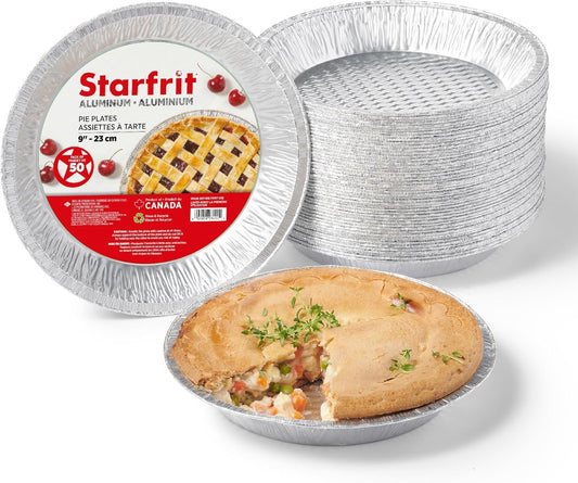 Starfrit (50-Pack) 9” Deep Pie Plates (23 cm) - Recyclable - Disposable - Oven & Freezer Safe - Perfect for Baking Pies, Chicken Pot Pies & Quiches