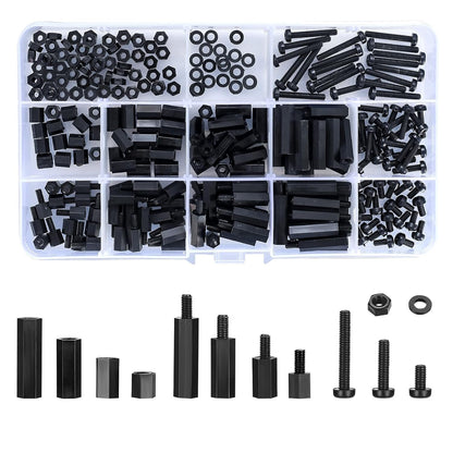 Ewwtrey 260 Pcs M3 Nylon Hex Screws Nut Circuit Spacers, Male Female Screws Standoff Nuts Threaded Pillar PCB Motherboard Circuit Board Machine Cylinder Spacers Kit - Black