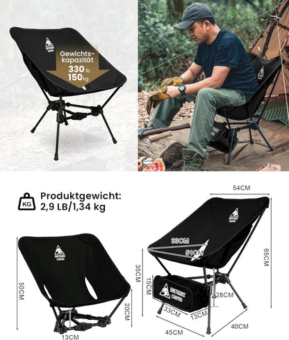 OneTigris TIGERBLADE 150kg Folding Camping Chair Lightweight Triangular Frame Lightweight Camping Chair with 2 Side Pockets for Outdoor Hiking