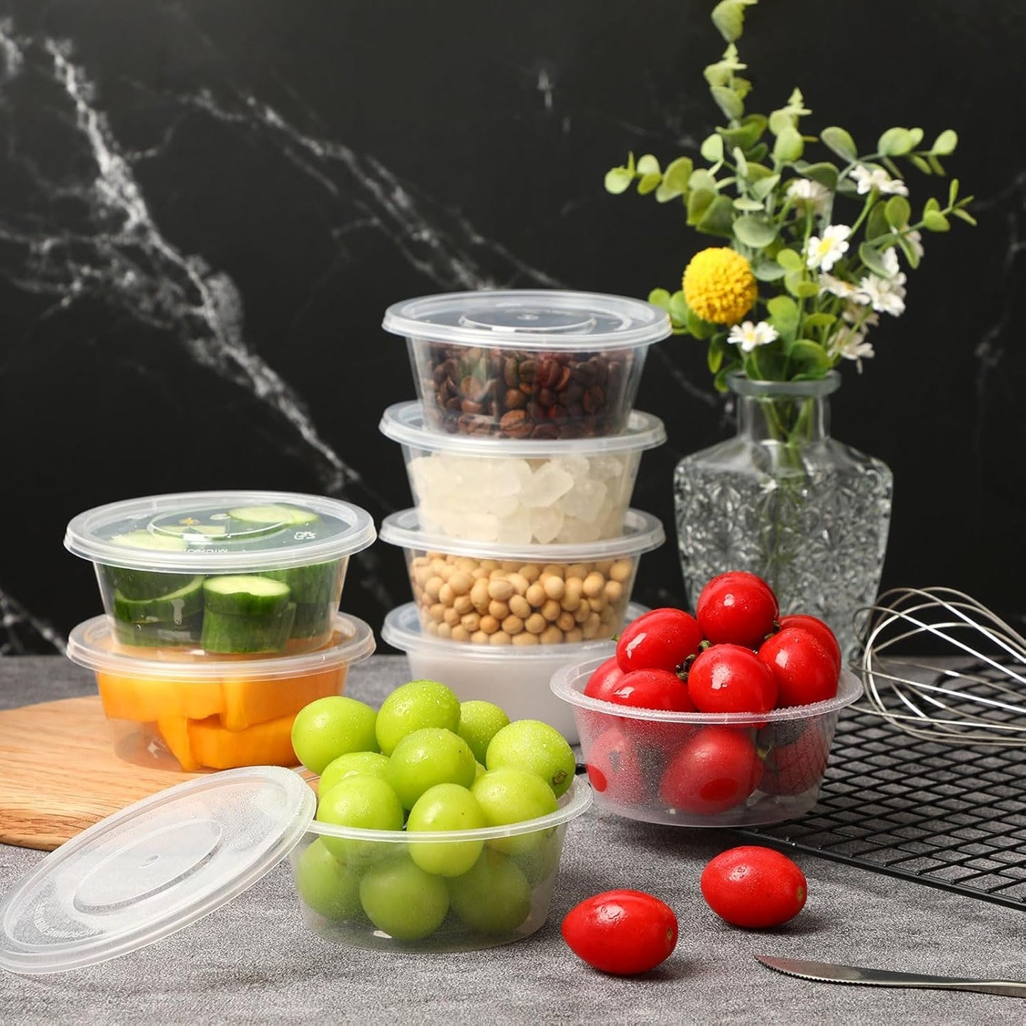 Augshy 40 Pack Small Slime Containers with Lids, Jello Shot Cups Condiment Containers Plastic Portion Cups with Lids for Sauce Salad Dressing Food Storage Containers(6 oz)