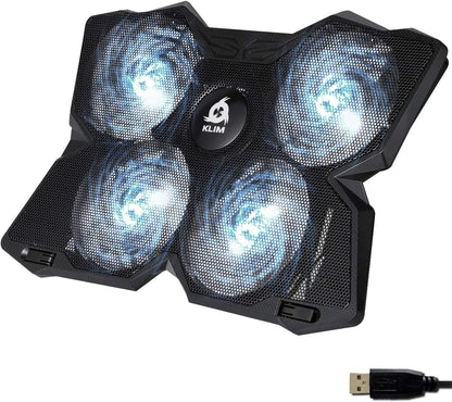 KLIM Wind Laptop Cooling Pad - More Than 500 000 Units Sold - New Version - The Most Powerful Rapid Action Cooling Fan - Laptop Stand with 4 Cooling Fans at 1200 RPM - USB Fan - PS5 PS4 - White