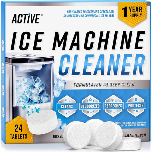 Ice Machine Cleaner Maker Descaler - 24 ACTIVE Clean Tablets Compatible with Frigidaire, Opal, GE Profile, Kitchenaid, Nickel Safe Scale Remover for Countertop, Nugget Ice Makers - Bulk 1 Year Supply
