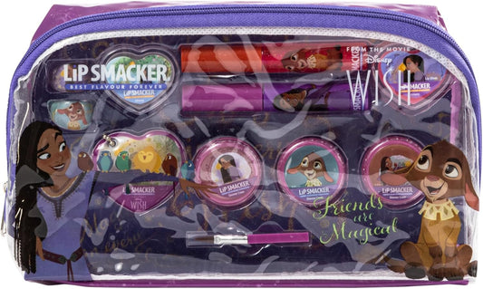 Lip Smacker Wish Essential Makeup Bag for Girls Disney Wish Inspired Lip Glitter, Shimmer Eyeshadow, Accessories and Applicators, Disney Princess Gifts for Girls
