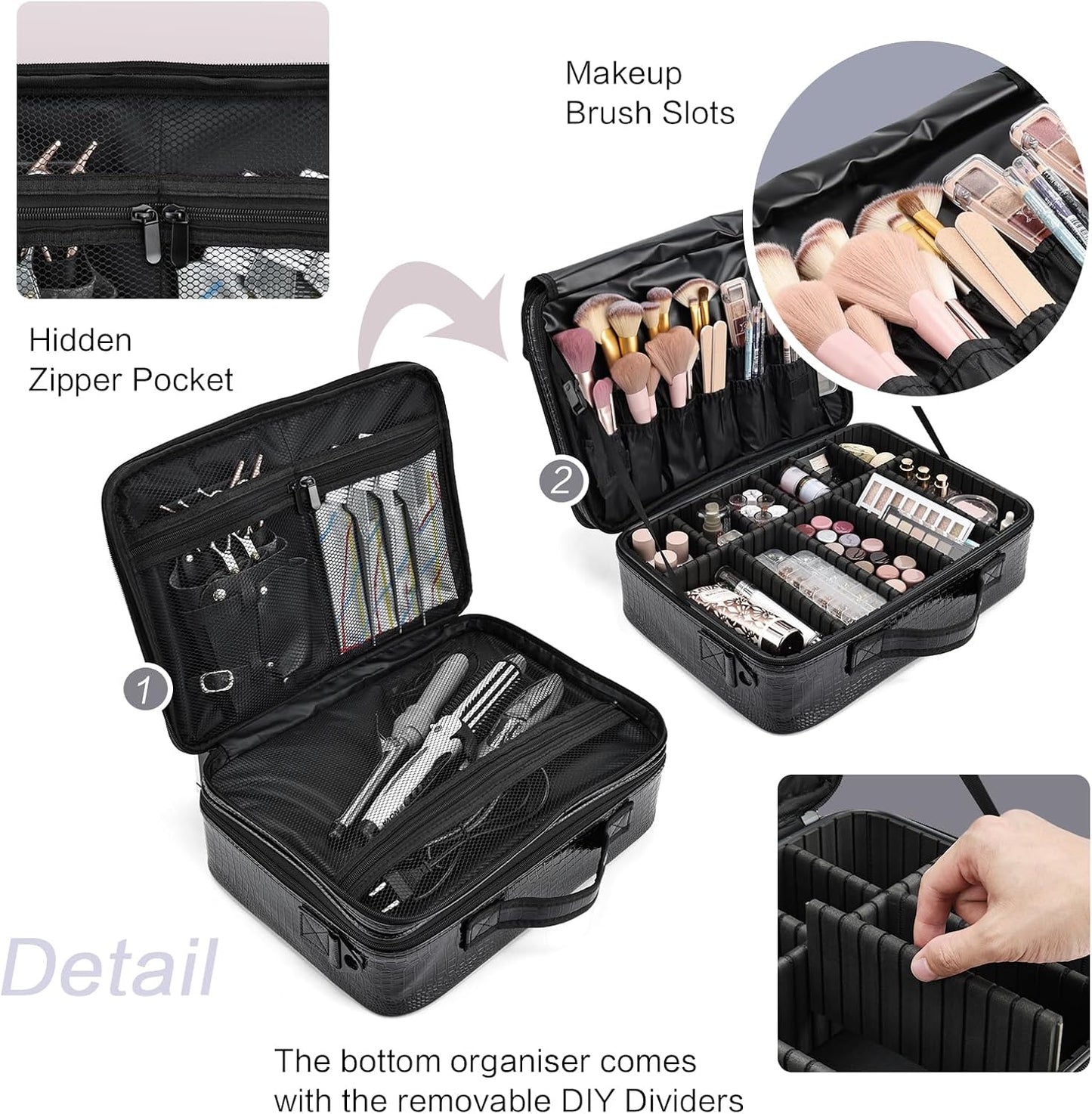 Professional Makeup Bag Large Women's Beauty Case Cosmetic Bag Makeup Bag Makeup Case, Black
