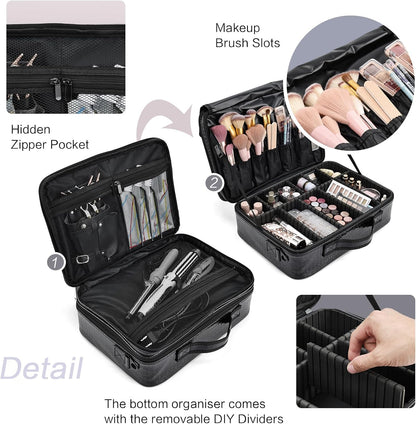 Professional Makeup Bag Large Women's Beauty Case Cosmetic Bag Makeup Bag Makeup Case, Black