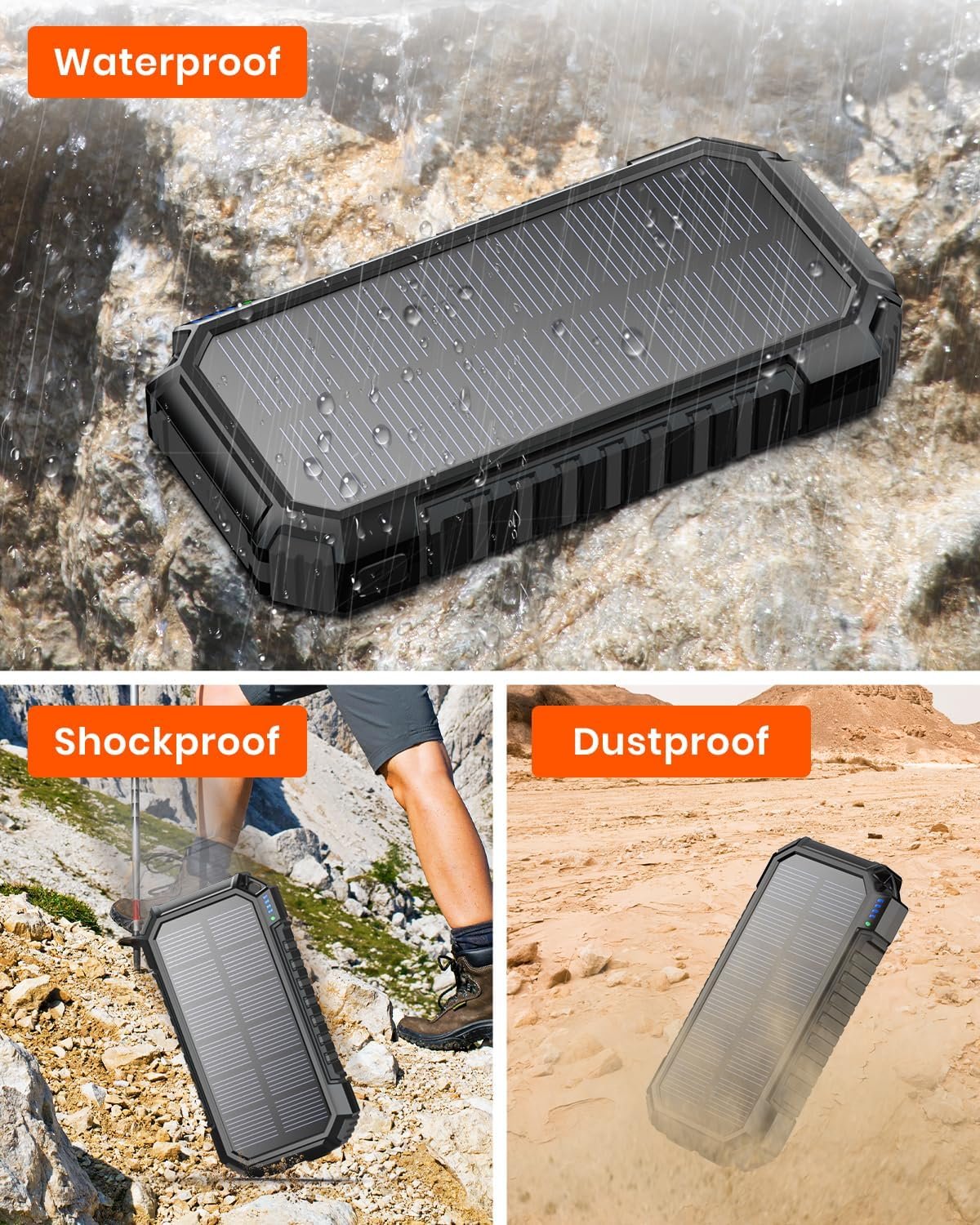 Riapow Solar Power Bank 26800mAh, Solar Charger Fast Charge 3.0A Qi Portable Charger External Battery with 4 Outputs & LED Flashlight Phone Chargers for Phone, Tablet and Camping Outdoors
