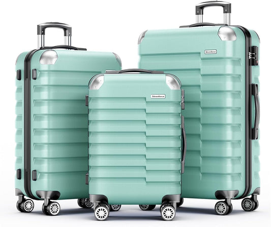Strenforce Suitcase Sets Hardside 3 Piece Luggage Set with Lightweight Double Spinner Wheels,Mint Green