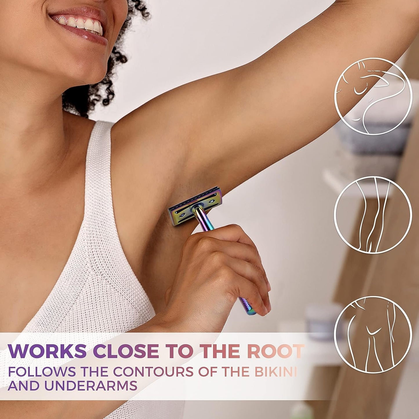 Zomchi Double Edge Safety Razor – Shaving Razor for Women and Men with 5 Blades – Plastic-Free Metal Safety Razor Blades – Superb Rainbow Effect Women Shaver – Reusable and Recyclable