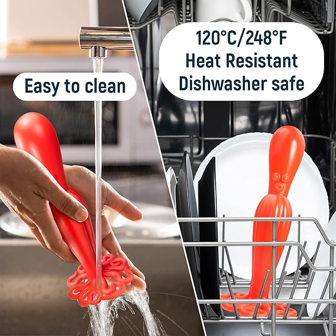 HOOBBE Red Kraken Octopus Themed Plastic Potato Masher For Making Mashed Potatoes, Avocado, Bean, Plantain, Baby Food, Soft Cooked Food and Fruit, Smasher Kitchen Tool to Mash, Fun Holiday Gift