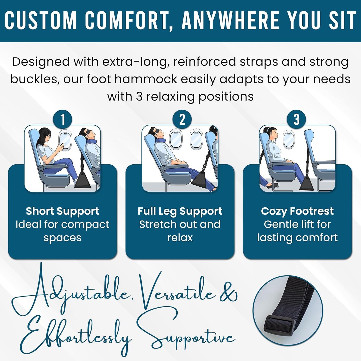 Airplane Foot Hammock | Foot Hammock for Plane Travel | Portable Foot Rest for Air Travel | Feet Rest for Airplane | Ergonomic Swing for Plane Leg Rest with Removeable Base | Travel Essentials