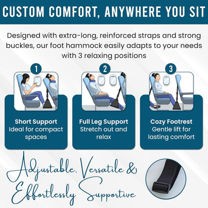 Airplane Foot Hammock | Foot Hammock for Plane Travel | Portable Foot Rest for Air Travel | Feet Rest for Airplane | Ergonomic Swing for Plane Leg Rest with Removeable Base | Travel Essentials