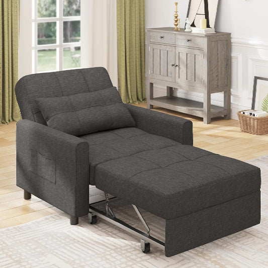 Bealife Relaxing Chair, Armchair Bed with Adjustable Backrest, Single Chair, Recliner Armchair for Living Room, Bedroom, Balcony and Office (Dark Grey)