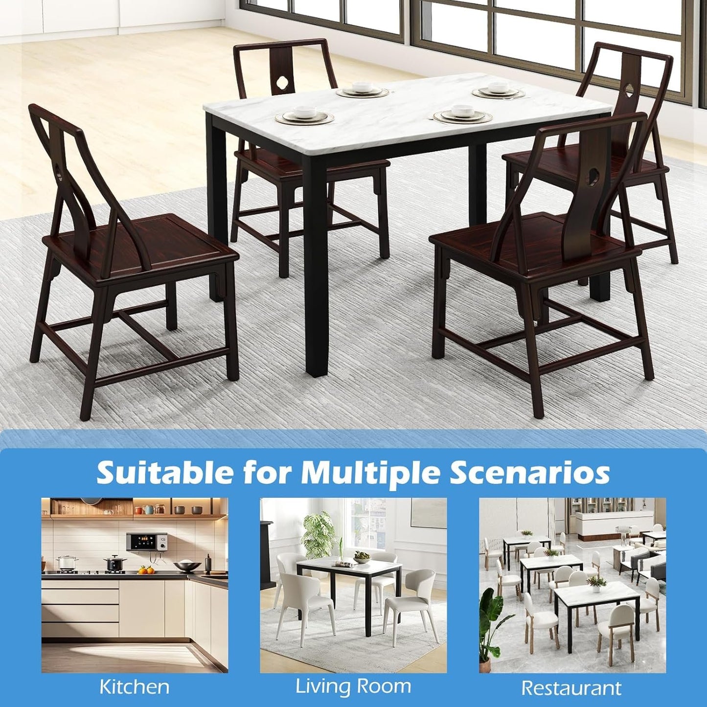 Giantex Dining Table for 4 People, 45" Rectangular Mid Century Kitchen Table with Faux Marble Tabletop, Rubber Wood Legs, Dinner Table, Large Dinette Table for Dining Room, Living Room, Restaurant