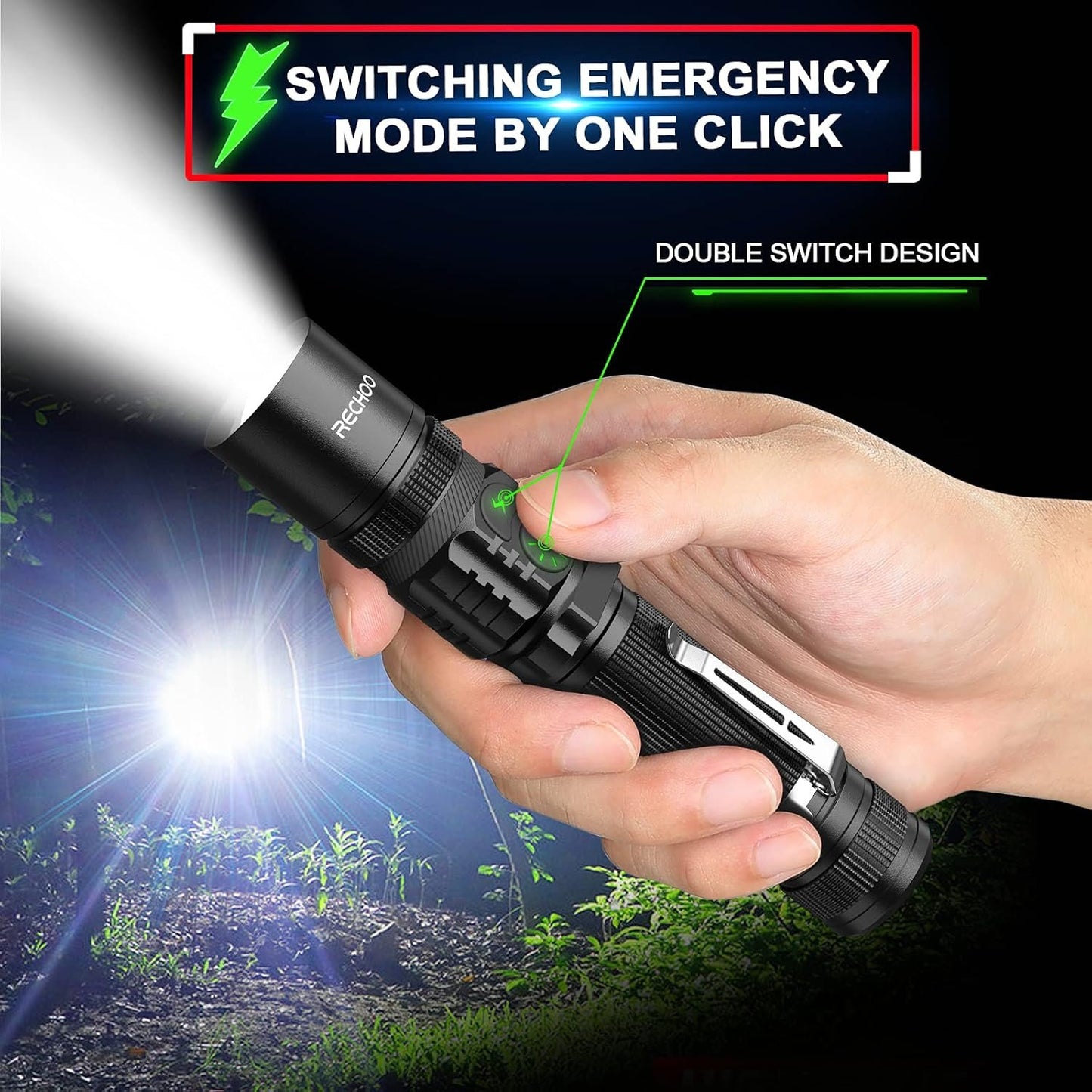 Rechargeable Flashlight, LETMY Tactical Flashlight High Lumens, USB Rechargeable Super Bright LED Flashlight with 5 Modes & Zoomable, Waterproof Flashlight for Camping, Hiking, Emergency