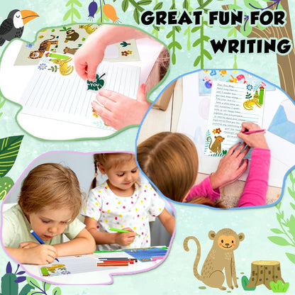 Paper Master Lined Stationery and Envelopes Set for Kids - Safari Animal Theme, 30 Sheets + 20 Envelopes, 8.3 x 5.9 Inch Letter Writing Paper