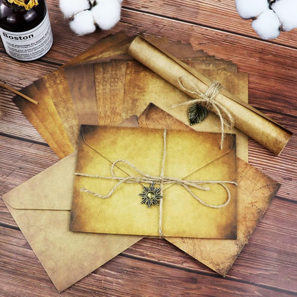 40 PCS Vintage Letter Paper with Envelope Set, Vintage Light Writing Paper Set,Writing Stationery Paper Letter and Envelopes with Antique Paper 8 Kraft Envelopes 8 Retro Keys 8 Hemp Ropes