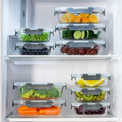 Igluu Meal Prep Glass Food Storage Containers 10 Pack, Glass Meal Prep Containers with Snap Lock Leakproof Lids, Reusable Microwave safe BPA-free Lunch Boxes (10 Containers & 10 Lids) 1050ml & 370ml