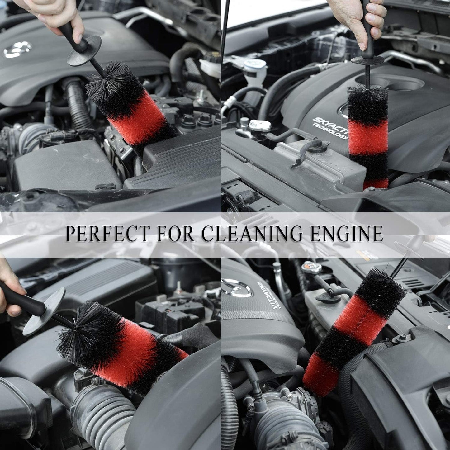 TAKAVU Master Wheel Tire Brush, Easy Reach Wheel and Rim Detailing Brush Long Soft Bristle, Car Tire Brush, Wheel Scrub Brush, Multipurpose use for Wheels Rims Exhaust Tips Motorcycles (Red)