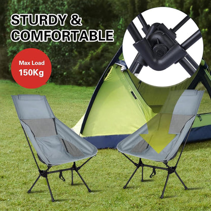 XIULIUU Lightweight Folding Camping Chairs, Portable Camping Chair with Storage Bag, Ultralight Backpacking Chair for Outdoor Camp Travel Beach Picnic Festival Hiking, Supports 150kg (Grey, Large)