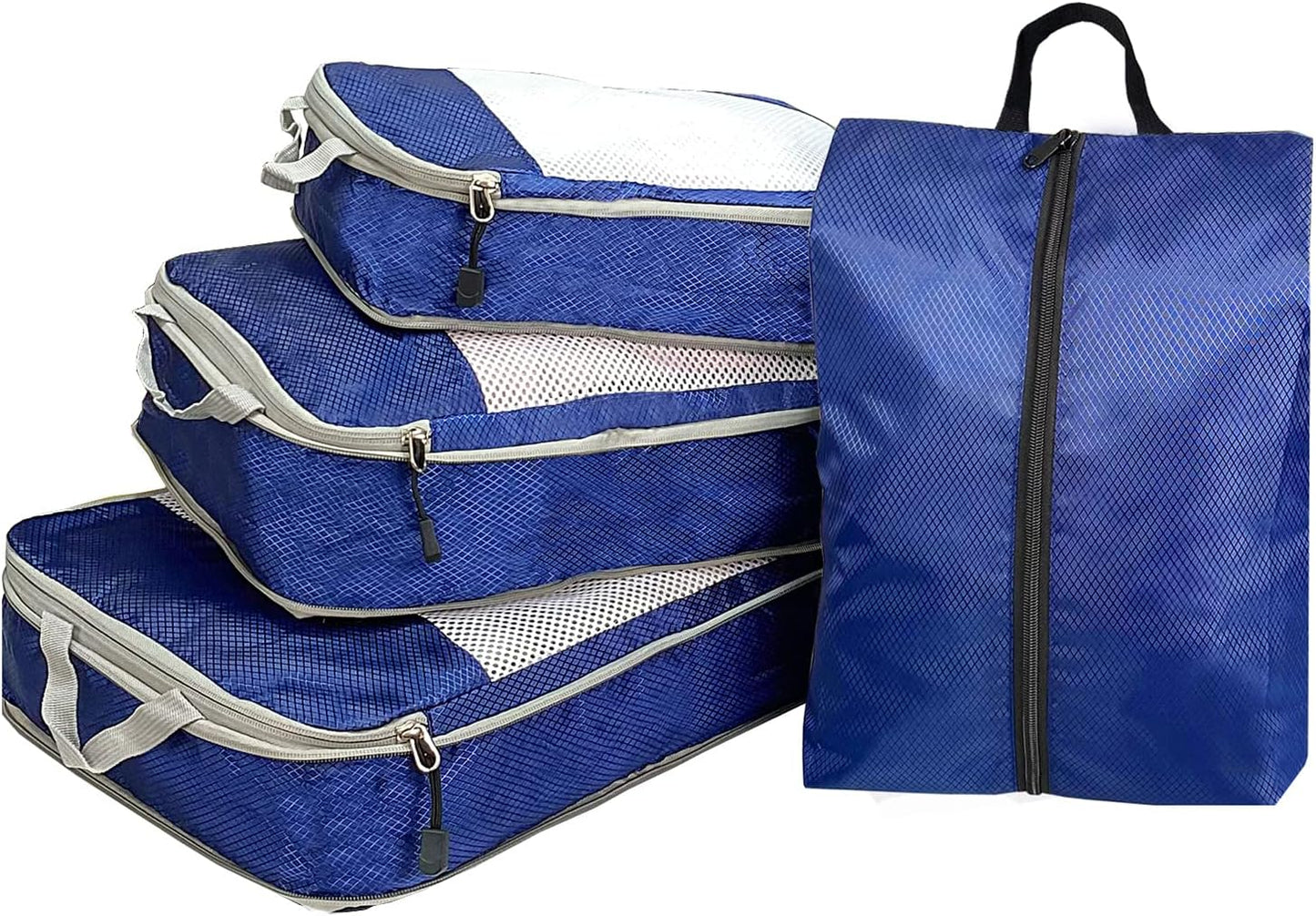 ehsbuy Compression Packing Cubes 4 Pieces for Travel Organizer Luggage Organizer Suitcase 3 Cubes + 1 Laundry Bags for Clothing Accessories