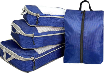ehsbuy Compression Packing Cubes 4 Pieces for Travel Organizer Luggage Organizer Suitcase 3 Cubes + 1 Laundry Bags for Clothing Accessories
