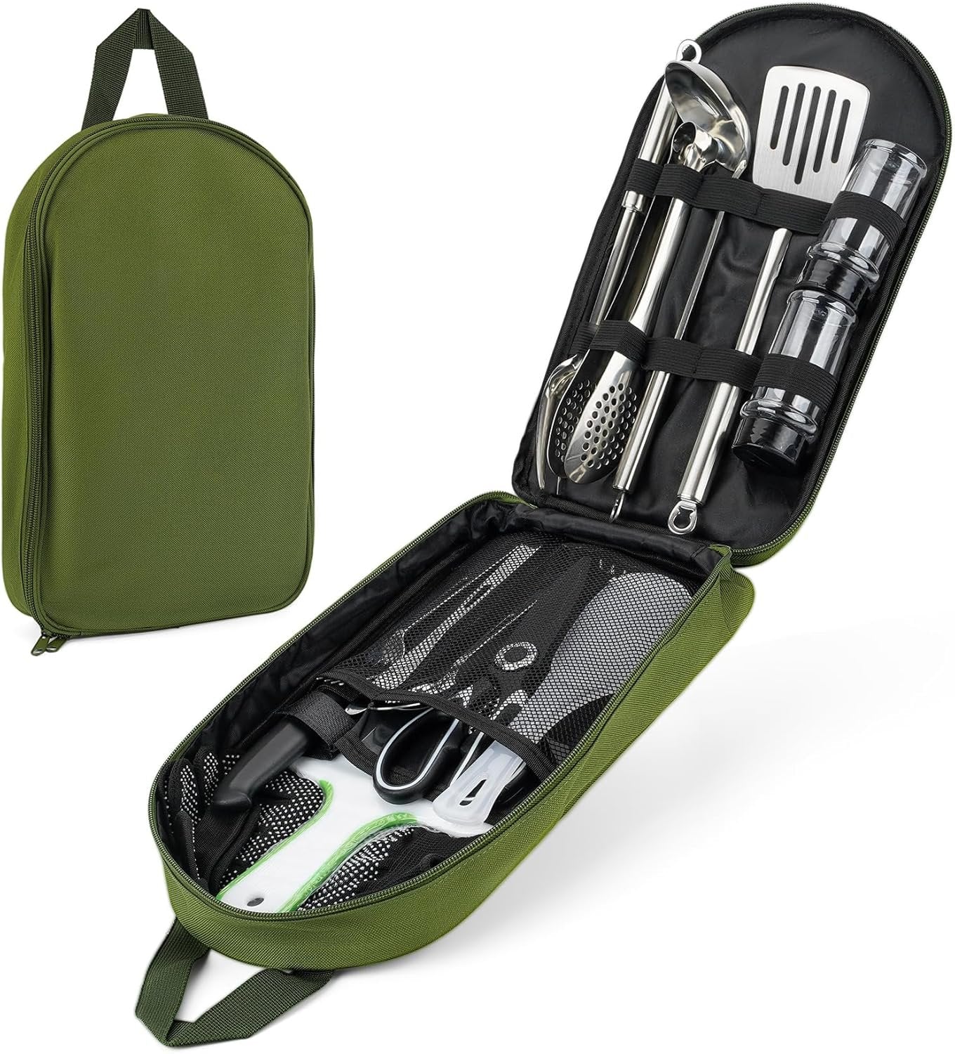 Camping Cooking Utensils Set 16Pcs, Cookware Storage Bag Camping Tool Accessories, Camper Essentials Gear Must Haves Supplies for Travel RV BBQ Grill Picnic Hiking, CT606