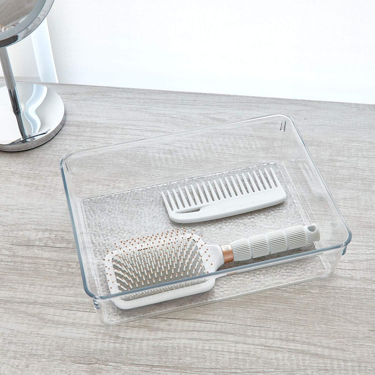 iDesign Rain Plastic Storage Box for Makeup and Accessories, Large Plastic Drawer Organizer, Clear