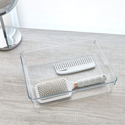 iDesign Rain Plastic Storage Box for Makeup and Accessories, Large Plastic Drawer Organizer, Clear