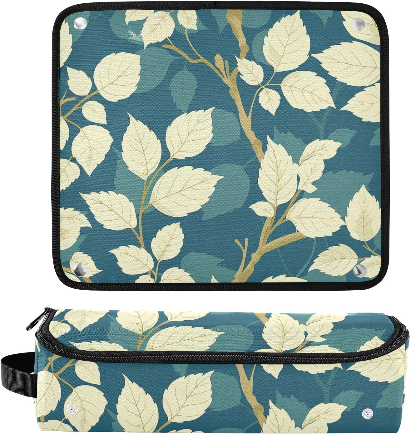 Borsa da viaggio per strumenti per capelli e tappetino resistente al calore, custodia da viaggio a doppio strato per utensili caldi e accessori per la cura dei capelli, foglia di timo, beige, foglia