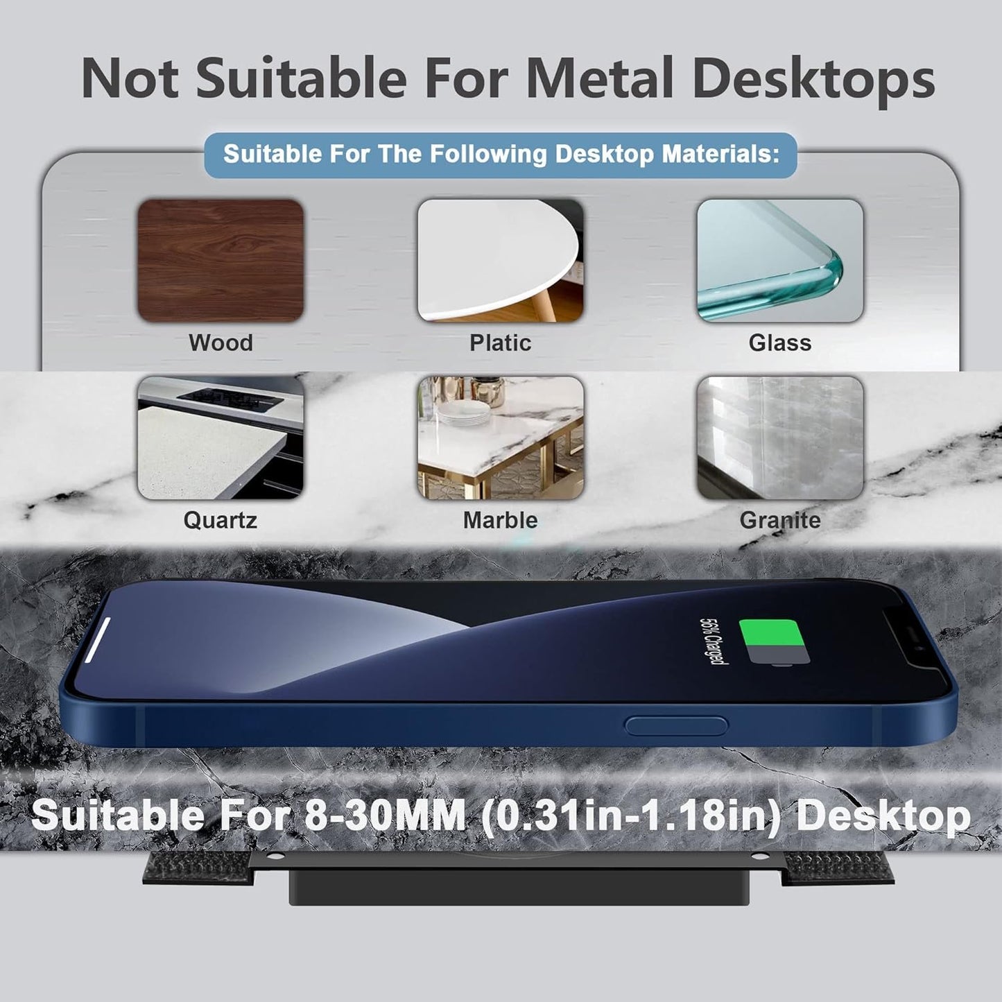 UUMAO Magnetic Invisible Wireless Charger 8-30MM, Under Desk QI 15W Furniture Wireless Charging Pad for Magsafe iPhone 13/12 (with PD Adapter) (8-30MM Magsafe Desk Sticker Coil Included)