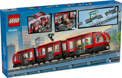 LEGO® City Downtown Tram and Station 60423 Playset for Tramcar and Toy Train Fans Aged 7 Plus, Christmas Toy for Kids, 6 Minifigures and a Guide Dog Figure for Role Play