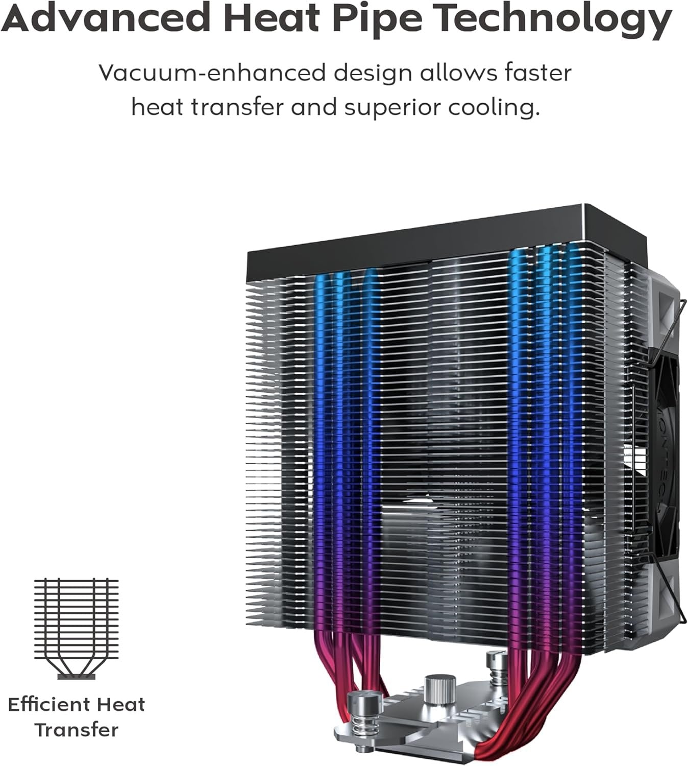 MONTECH NX400 ARGB - CPU Cooler, Single Tower, 4 Advanced Heat Pipes, 52-fin Heat Sink, E28, 120mm FDB Static Pressure Fan, 28mm Fan Thickness, Corner-Cover Footpads, Polished Top Cover, ARGB - Black