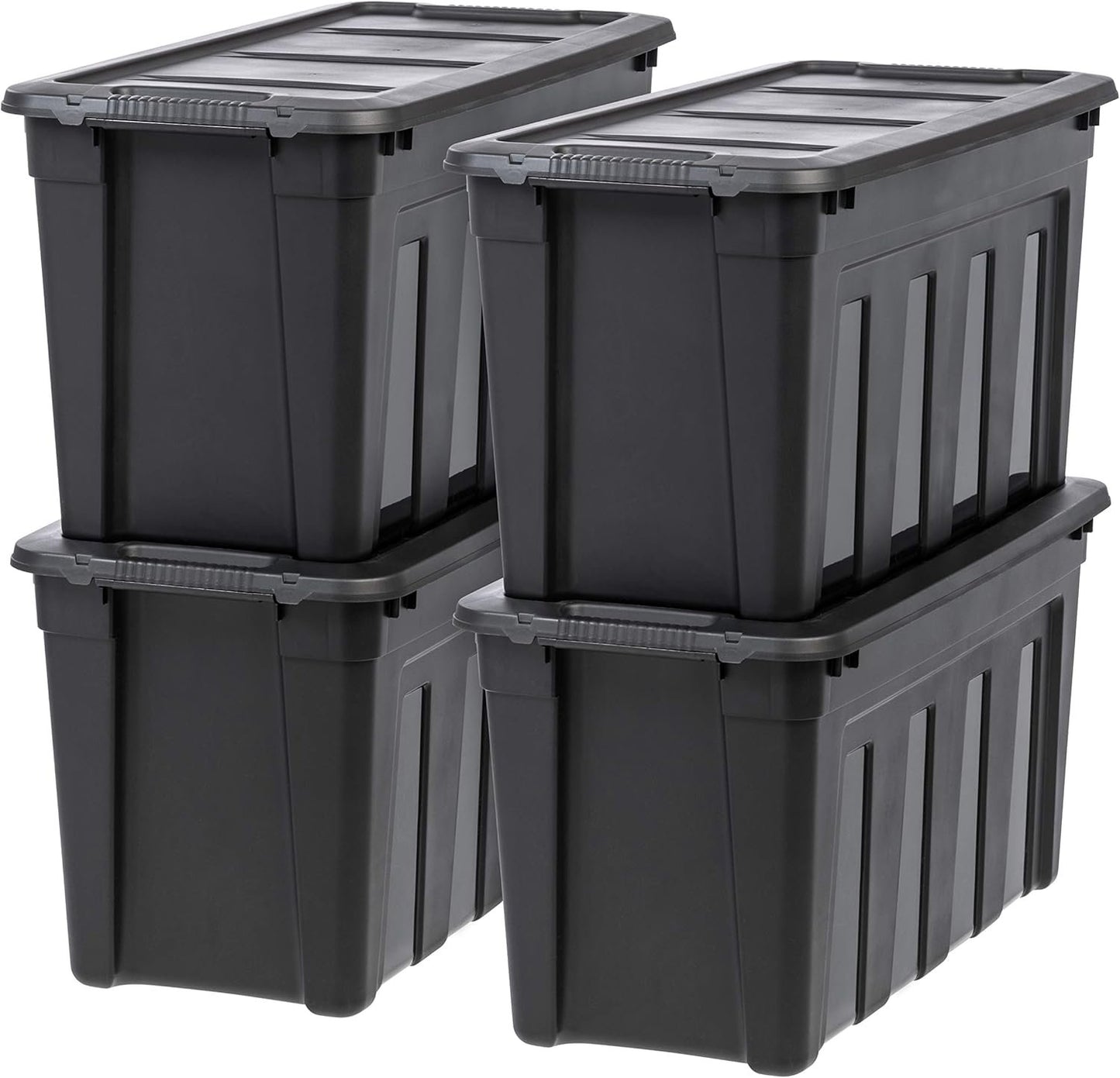 IRIS USA 117.4 L Heavy Duty Totes for Storage with Easy-Grip Handles, 4 Pack, Storage Bins with Lids, Durable Stackable Utility Containers, Large Garage Organizing Tubs - Black